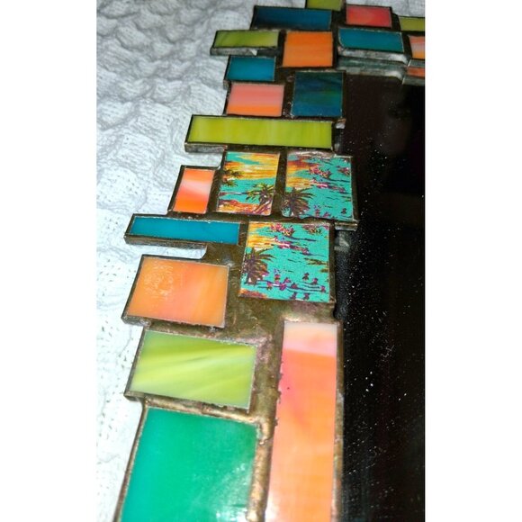 Handcrafted Stained Glass Mosaic Wall Mirror Mcm Handforged Atomic Retro - Picture 6 of 12